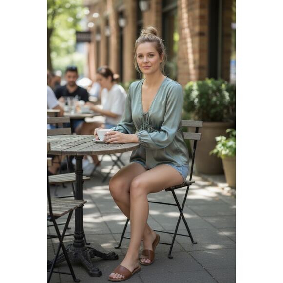 Abercrombie & Fitch Tops - Abercrombie & Fitch Satin Blouse Tie Front Top Long Sleeve Peplum M Date Night